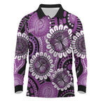 Australia Indigenous Butterflies Personalised Long Sleeve Polo Shirt Lupus Awareness Purple Ribbon Aboriginal Art