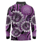 Australia Indigenous Butterflies Personalised Long Sleeve Polo Shirt Lupus Awareness Purple Ribbon Aboriginal Art