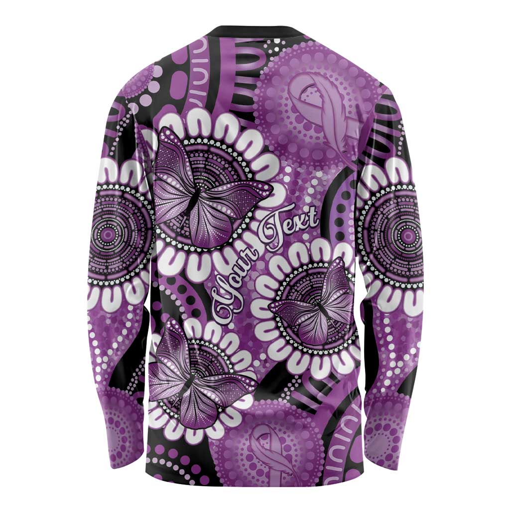 Australia Indigenous Butterflies Personalised Long Sleeve Shirt Lupus Awareness Purple Ribbon Aboriginal Art