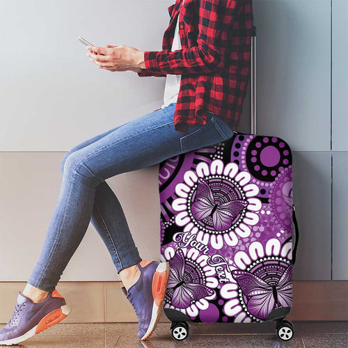 Australia Indigenous Butterflies Personalised Luggage Cover Lupus Awareness Purple Ribbon Aboriginal Art