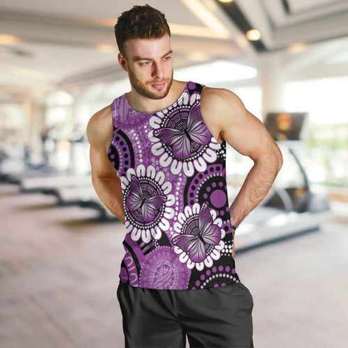 Australia Indigenous Butterflies Personalised Men Tank Top Lupus Awareness Purple Ribbon Aboriginal Art