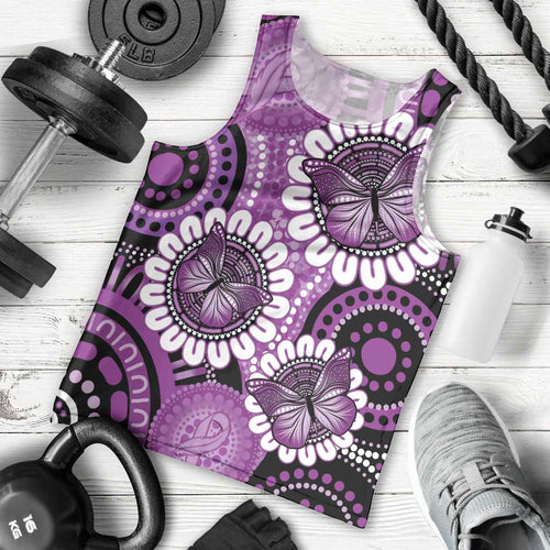 Australia Indigenous Butterflies Personalised Men Tank Top Lupus Awareness Purple Ribbon Aboriginal Art