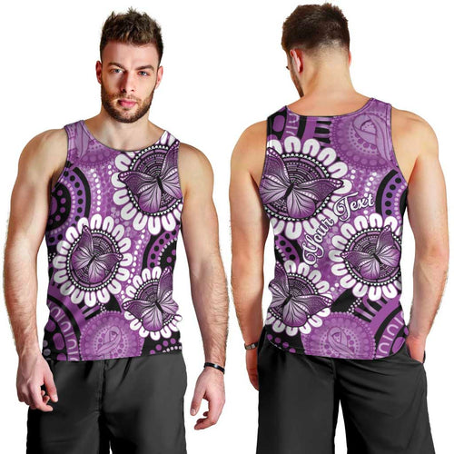 Australia Indigenous Butterflies Personalised Men Tank Top Lupus Awareness Purple Ribbon Aboriginal Art