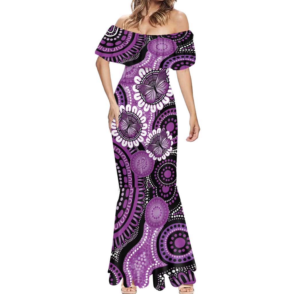 Australia Indigenous Butterflies Personalised Mermaid Dress Lupus Awareness Purple Ribbon Aboriginal Art