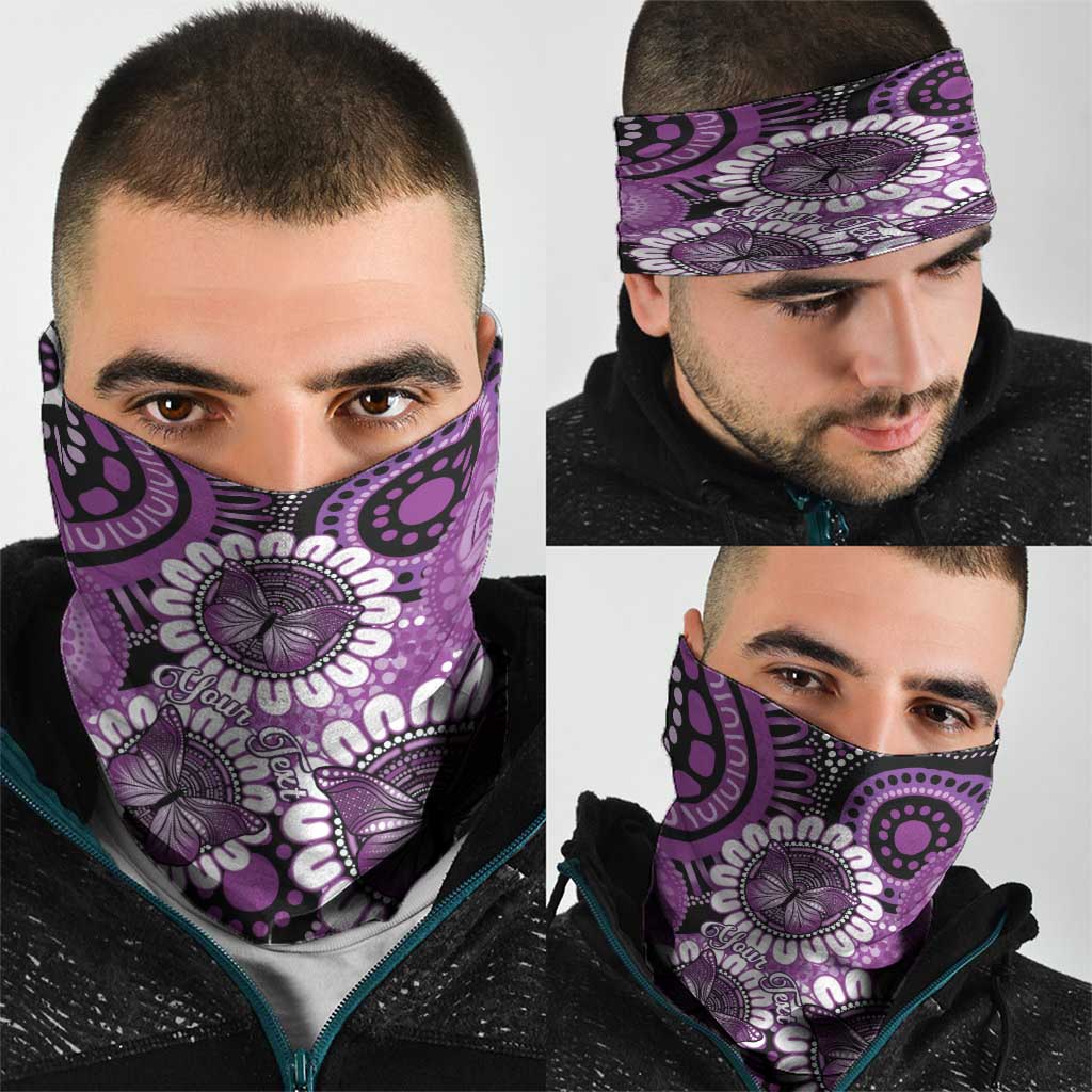Australia Indigenous Butterflies Personalised Neck Gaiter Lupus Awareness Purple Ribbon Aboriginal Art