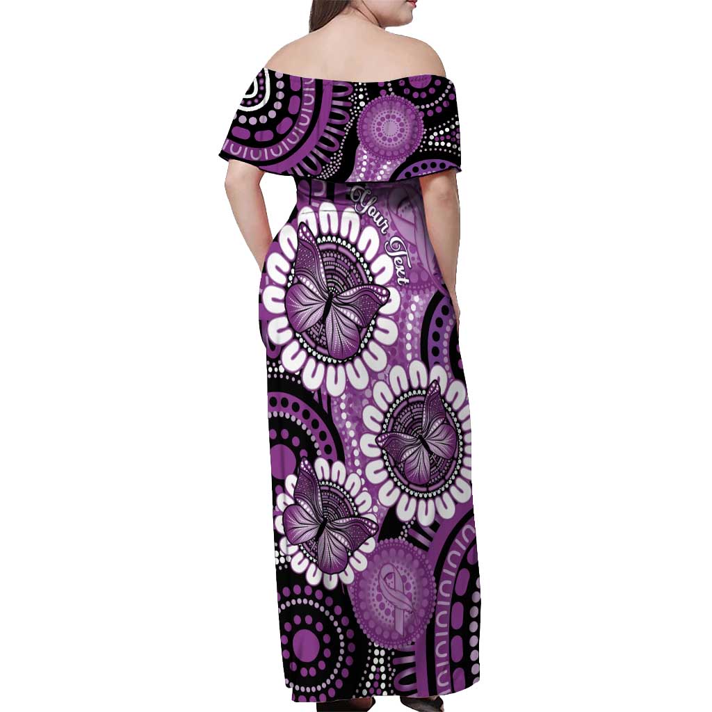 Australia Indigenous Butterflies Personalised Off Shoulder Maxi Dress Lupus Awareness Purple Ribbon Aboriginal Art
