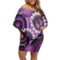 Australia Indigenous Butterflies Personalised Off Shoulder Short Dress Lupus Awareness Purple Ribbon Aboriginal Art