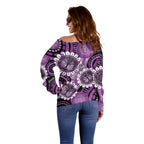 Australia Indigenous Butterflies Personalised Off Shoulder Sweater Lupus Awareness Purple Ribbon Aboriginal Art
