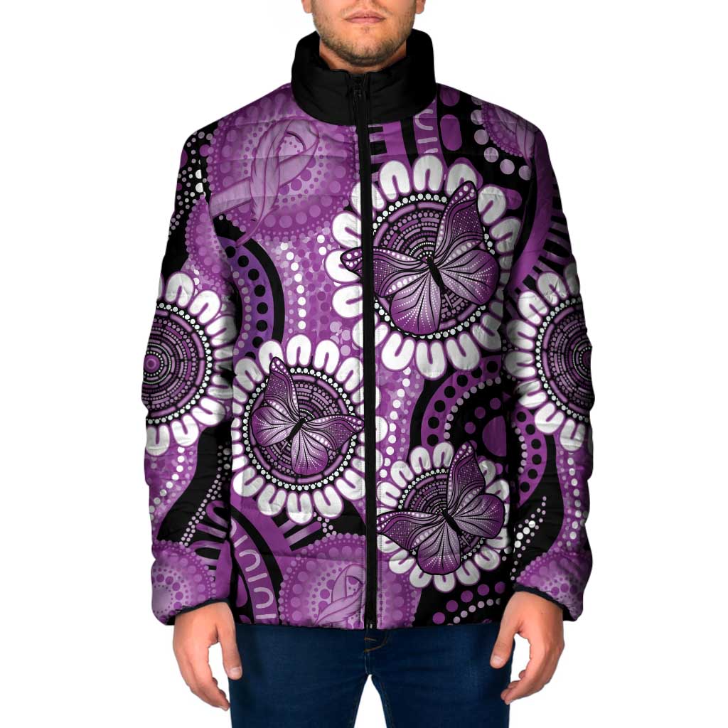Australia Indigenous Butterflies Personalised Padded Jacket Lupus Awareness Purple Ribbon Aboriginal Art