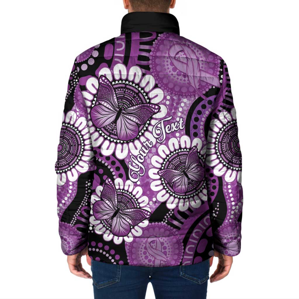 Australia Indigenous Butterflies Personalised Padded Jacket Lupus Awareness Purple Ribbon Aboriginal Art