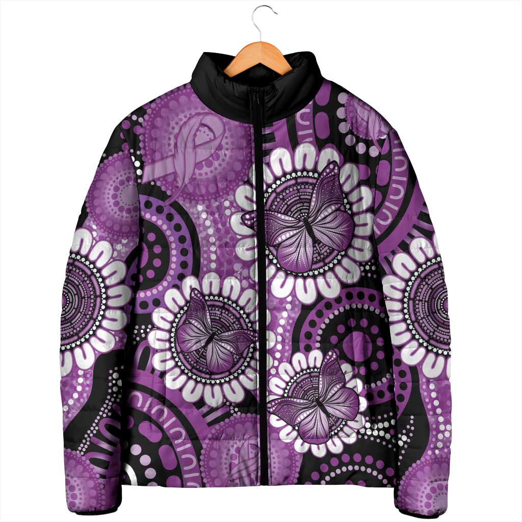 Australia Indigenous Butterflies Personalised Padded Jacket Lupus Awareness Purple Ribbon Aboriginal Art