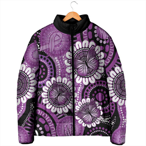 Australia Indigenous Butterflies Personalised Padded Jacket Lupus Awareness Purple Ribbon Aboriginal Art