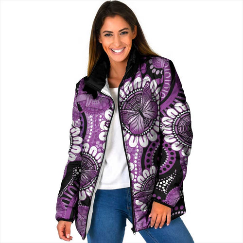Australia Indigenous Butterflies Personalised Padded Jacket Lupus Awareness Purple Ribbon Aboriginal Art
