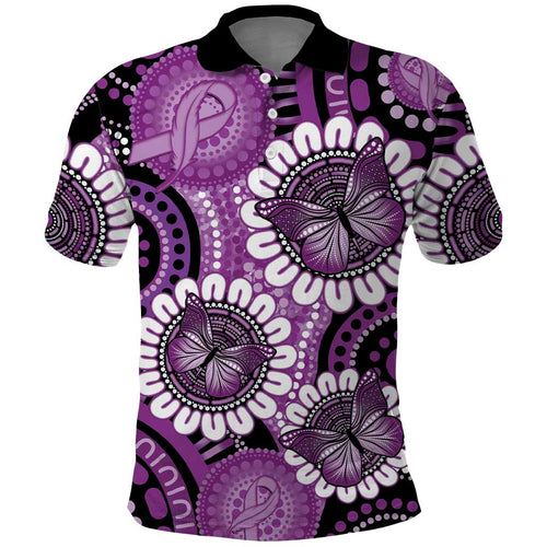 Australia Indigenous Butterflies Personalised Polo Shirt Lupus Awareness Purple Ribbon Aboriginal Art