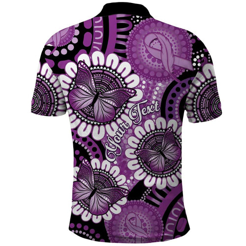 Australia Indigenous Butterflies Personalised Polo Shirt Lupus Awareness Purple Ribbon Aboriginal Art