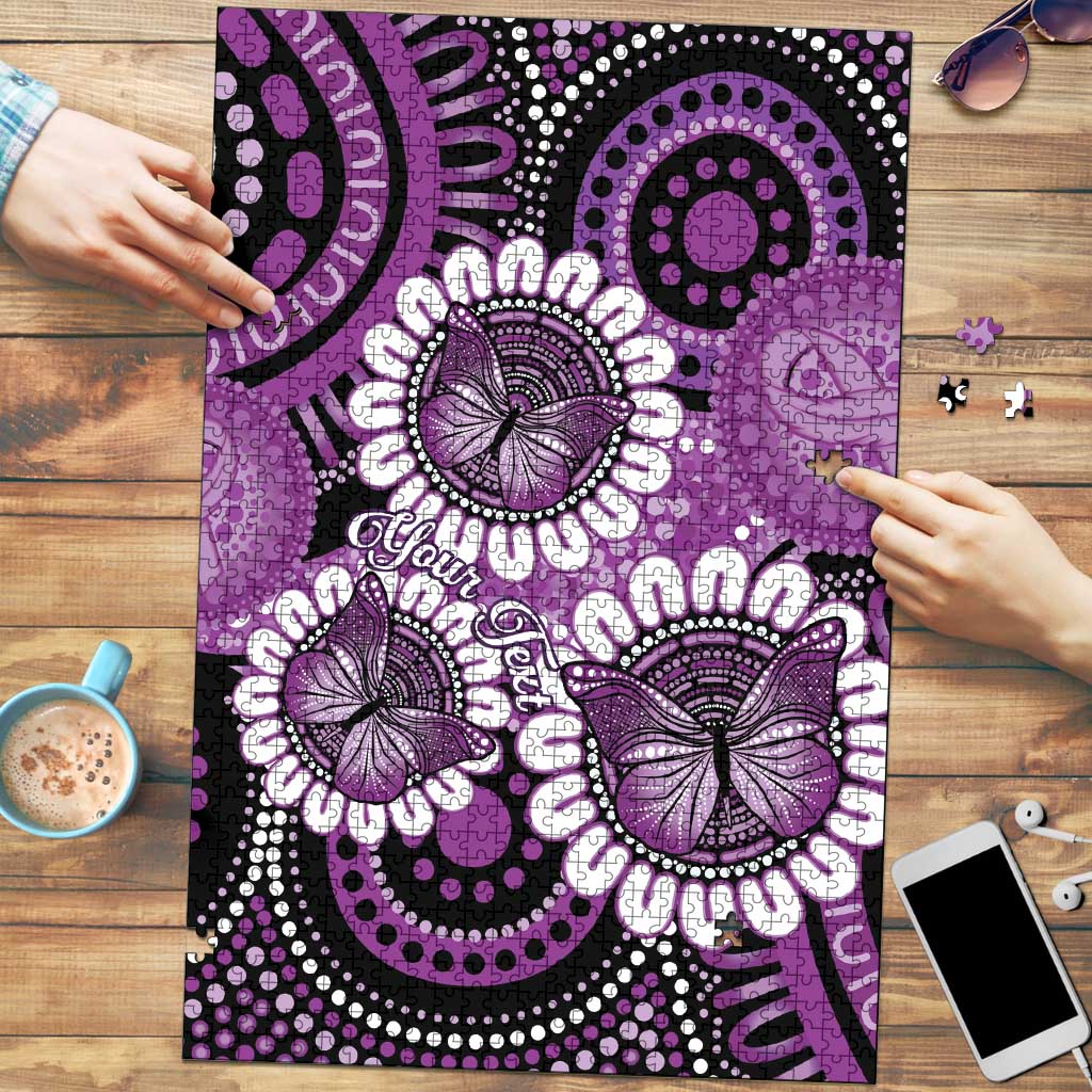 Australia Indigenous Butterflies Personalised Puzzle Lupus Awareness Purple Ribbon Aboriginal Art