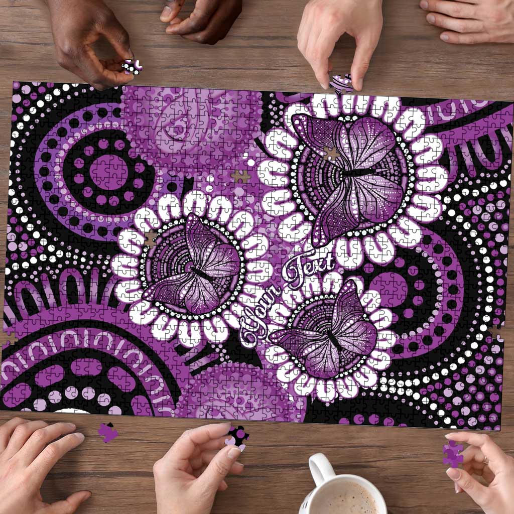 Australia Indigenous Butterflies Personalised Puzzle Lupus Awareness Purple Ribbon Aboriginal Art