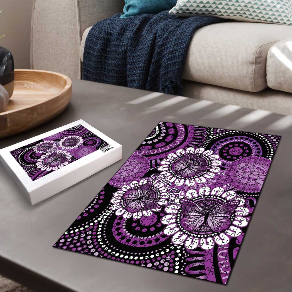 Australia Indigenous Butterflies Personalised Puzzle Lupus Awareness Purple Ribbon Aboriginal Art