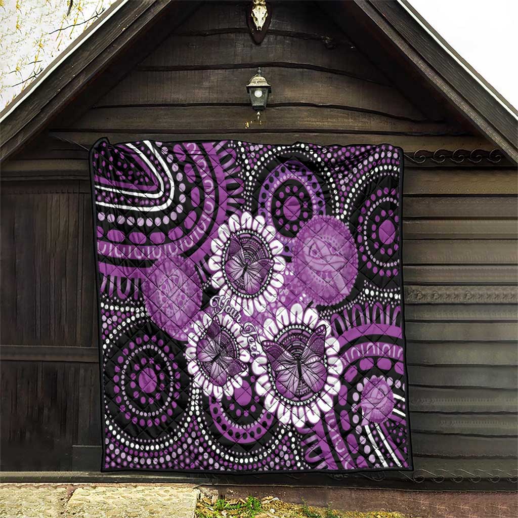 Australia Indigenous Butterflies Personalised Quilt Lupus Awareness Purple Ribbon Aboriginal Art