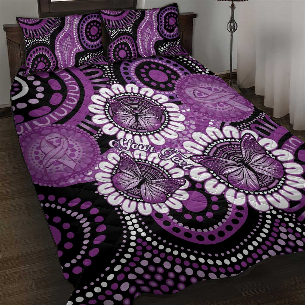 Australia Indigenous Butterflies Personalised Quilt Bed Set Lupus Awareness Purple Ribbon Aboriginal Art