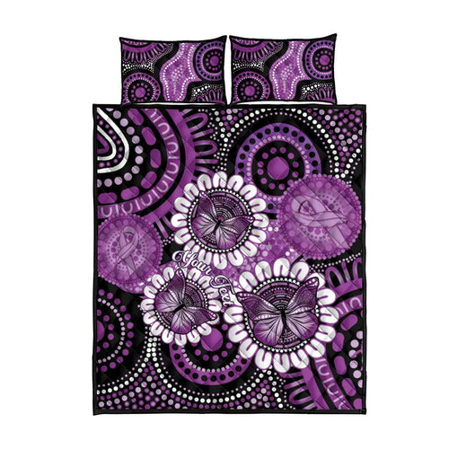 Australia Indigenous Butterflies Personalised Quilt Bed Set Lupus Awareness Purple Ribbon Aboriginal Art
