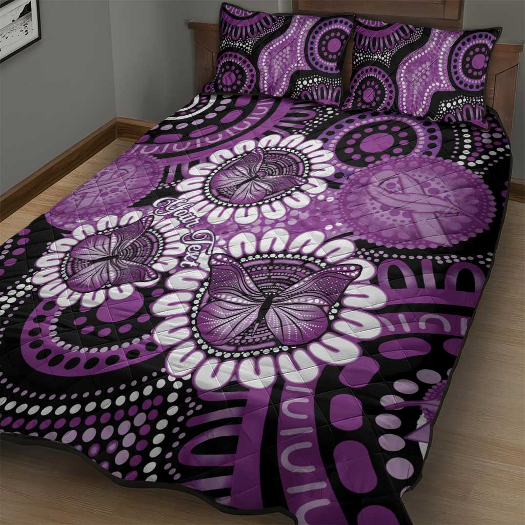 Australia Indigenous Butterflies Personalised Quilt Bed Set Lupus Awareness Purple Ribbon Aboriginal Art