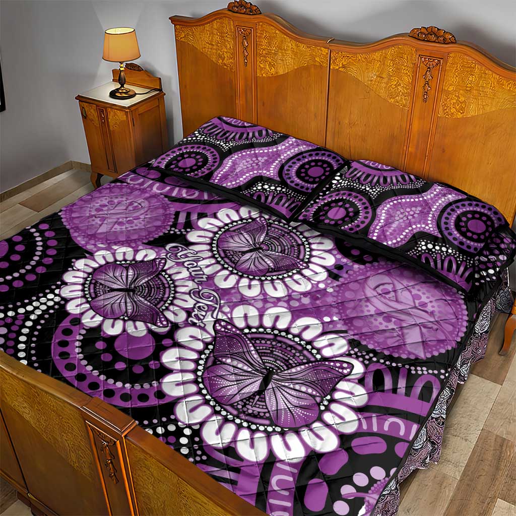 Australia Indigenous Butterflies Personalised Quilt Bed Set Lupus Awareness Purple Ribbon Aboriginal Art