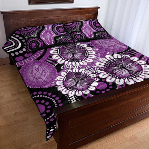 Australia Indigenous Butterflies Personalised Quilt Bed Set Lupus Awareness Purple Ribbon Aboriginal Art