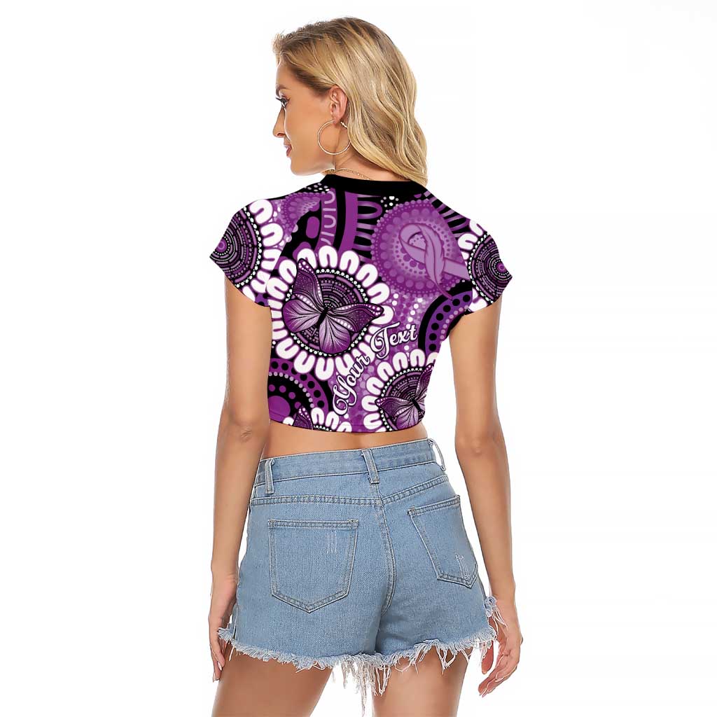 Australia Indigenous Butterflies Personalised Raglan Cropped T Shirt Lupus Awareness Purple Ribbon Aboriginal Art