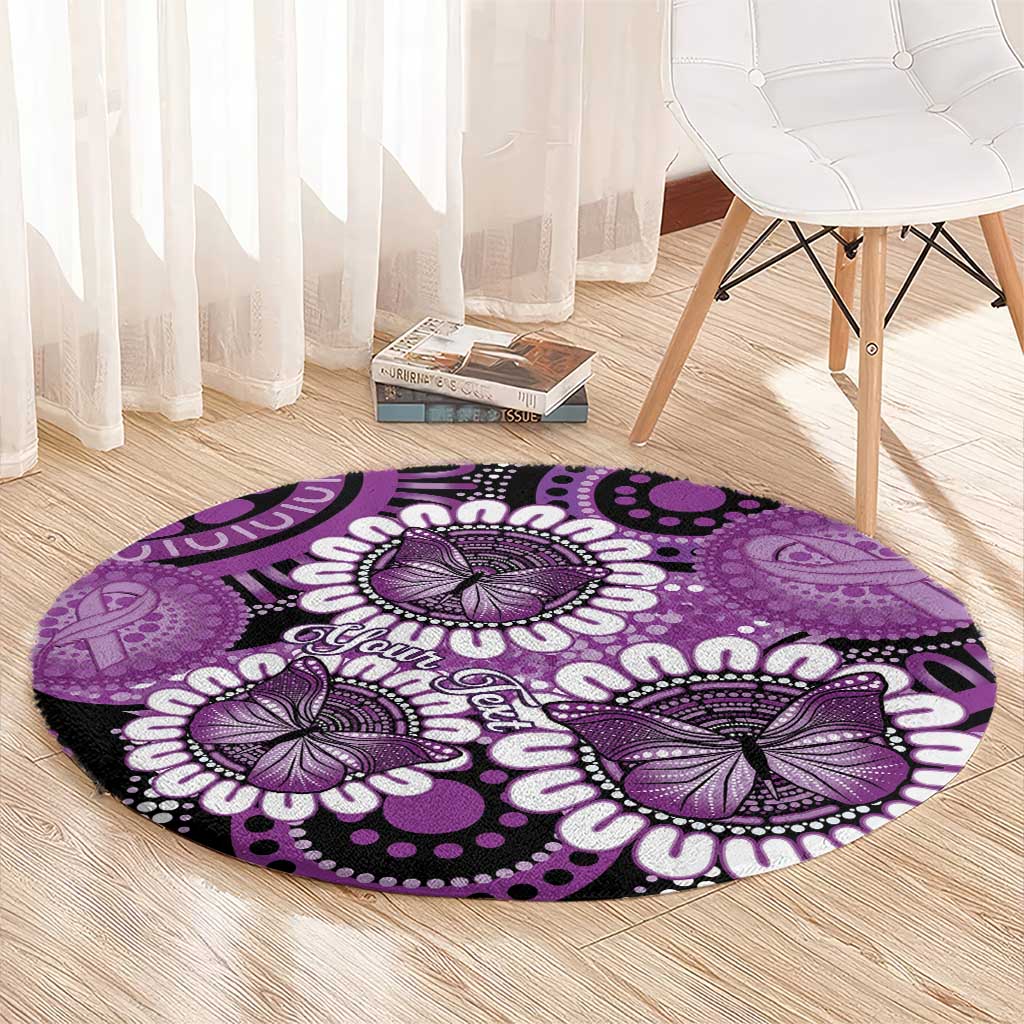 Australia Indigenous Butterflies Personalised Round Carpet Lupus Awareness Purple Ribbon Aboriginal Art