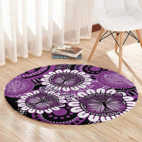 Australia Indigenous Butterflies Personalised Round Carpet Lupus Awareness Purple Ribbon Aboriginal Art
