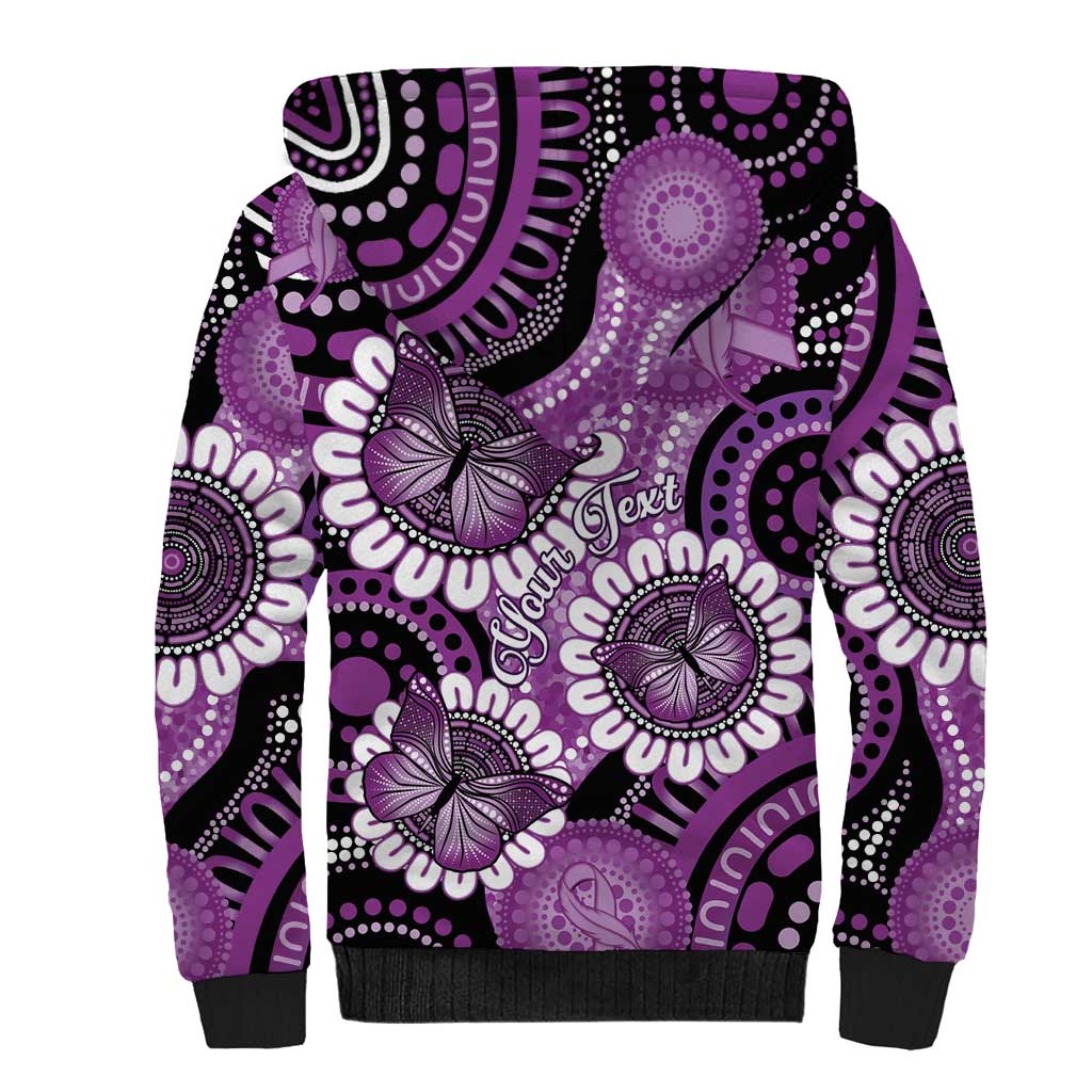 Australia Indigenous Butterflies Personalised Sherpa Hoodie Lupus Awareness Purple Ribbon Aboriginal Art