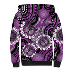 Australia Indigenous Butterflies Personalised Sherpa Hoodie Lupus Awareness Purple Ribbon Aboriginal Art