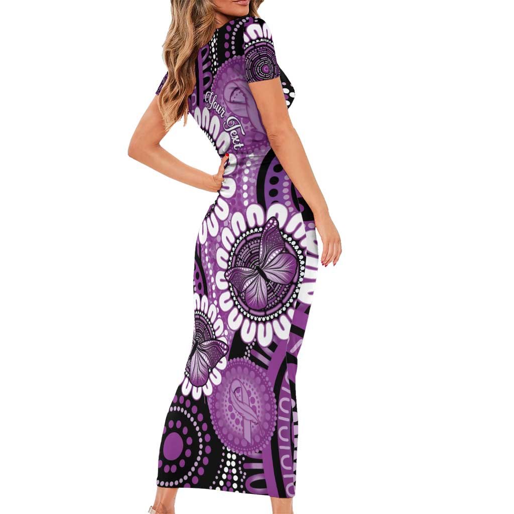 Australia Indigenous Butterflies Personalised Short Sleeve Bodycon Dress Lupus Awareness Purple Ribbon Aboriginal Art