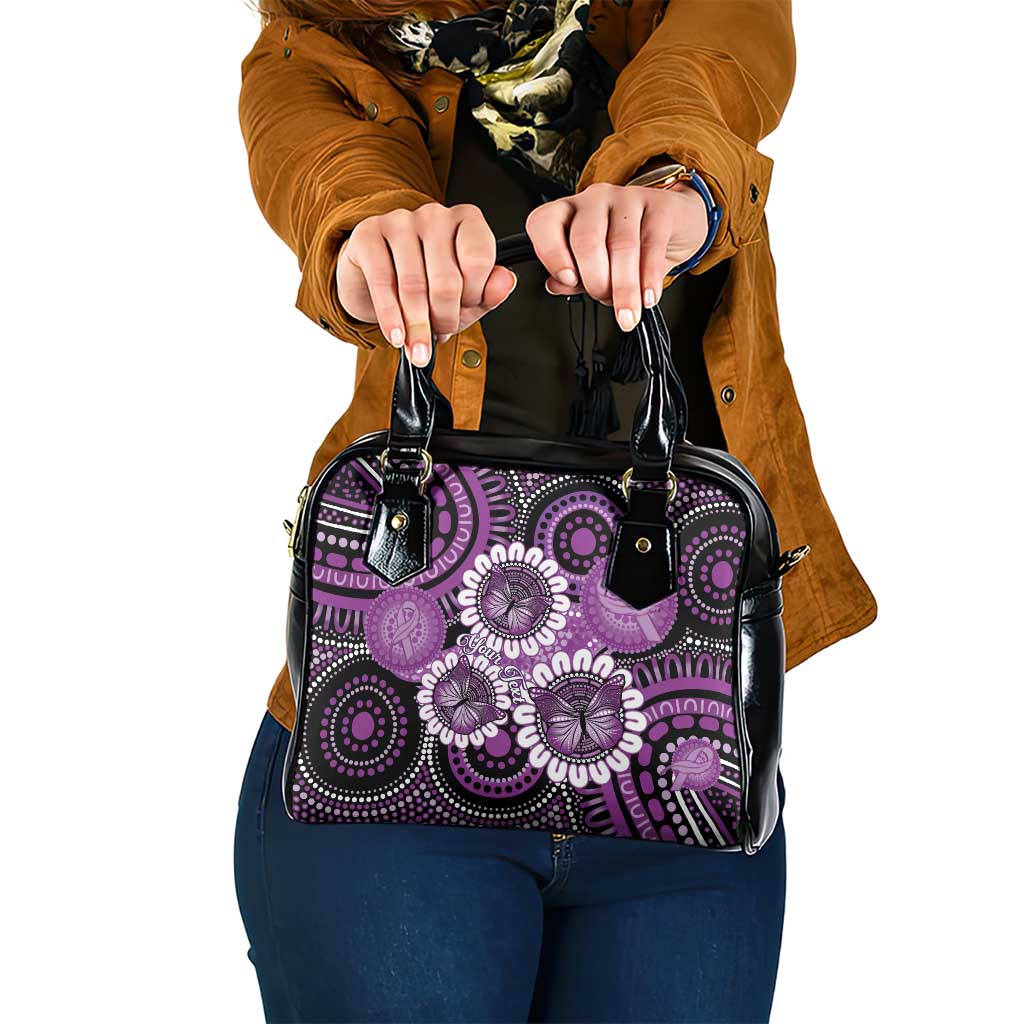 Australia Indigenous Butterflies Personalised Shoulder Handbag Lupus Awareness Purple Ribbon Aboriginal Art