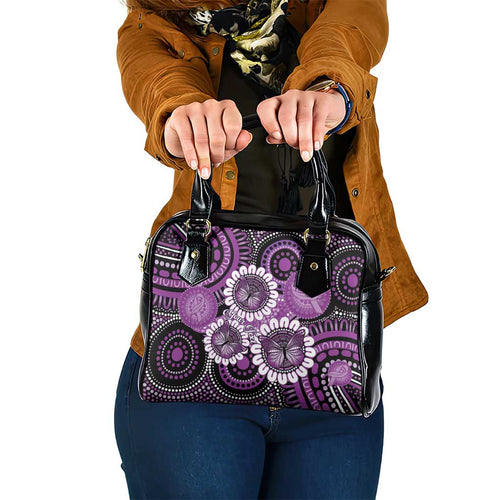 Australia Indigenous Butterflies Personalised Shoulder Handbag Lupus Awareness Purple Ribbon Aboriginal Art