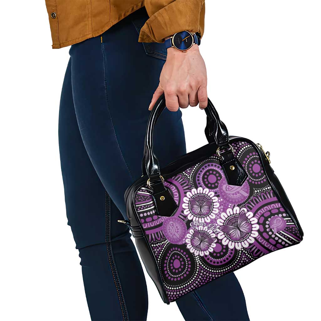 Australia Indigenous Butterflies Personalised Shoulder Handbag Lupus Awareness Purple Ribbon Aboriginal Art