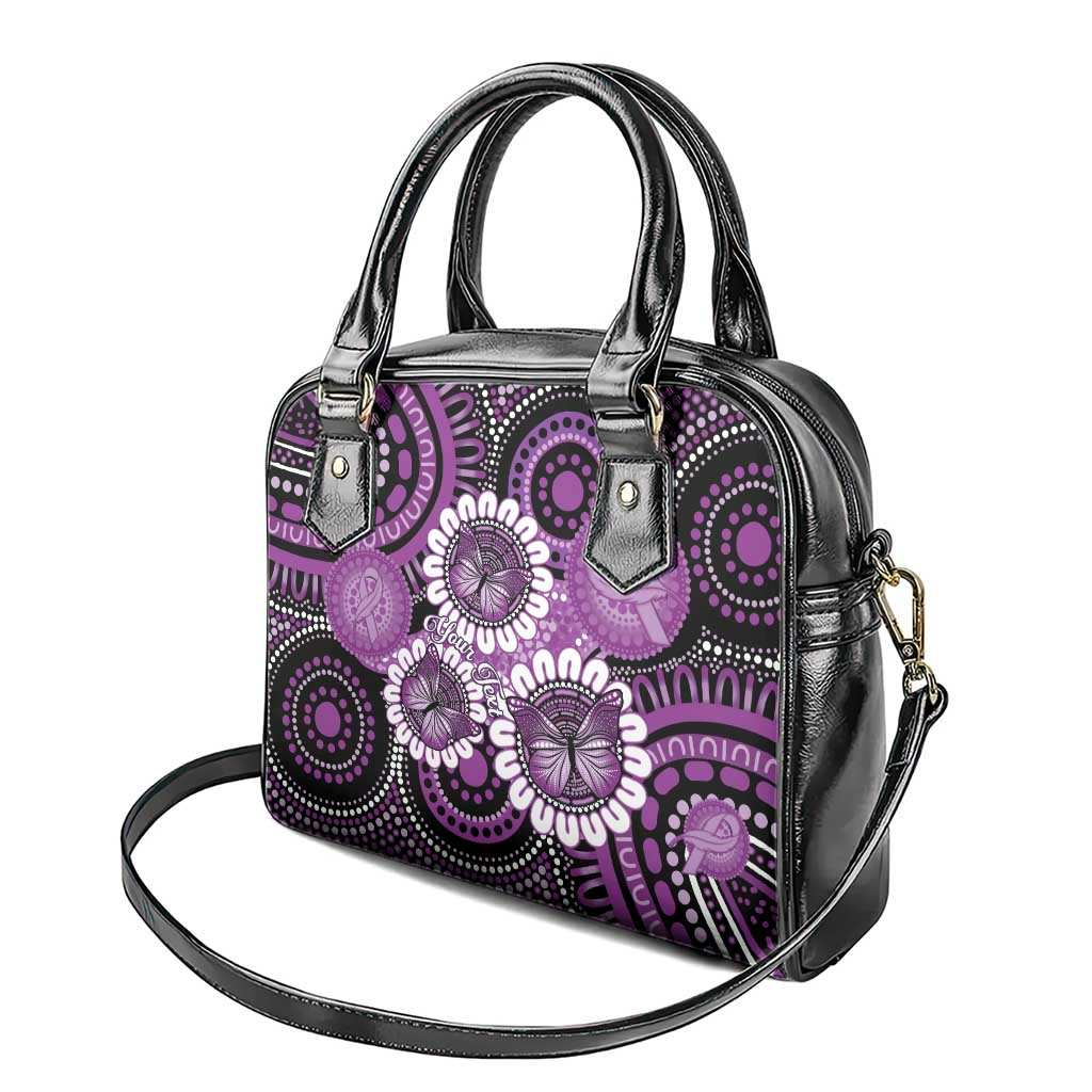 Australia Indigenous Butterflies Personalised Shoulder Handbag Lupus Awareness Purple Ribbon Aboriginal Art
