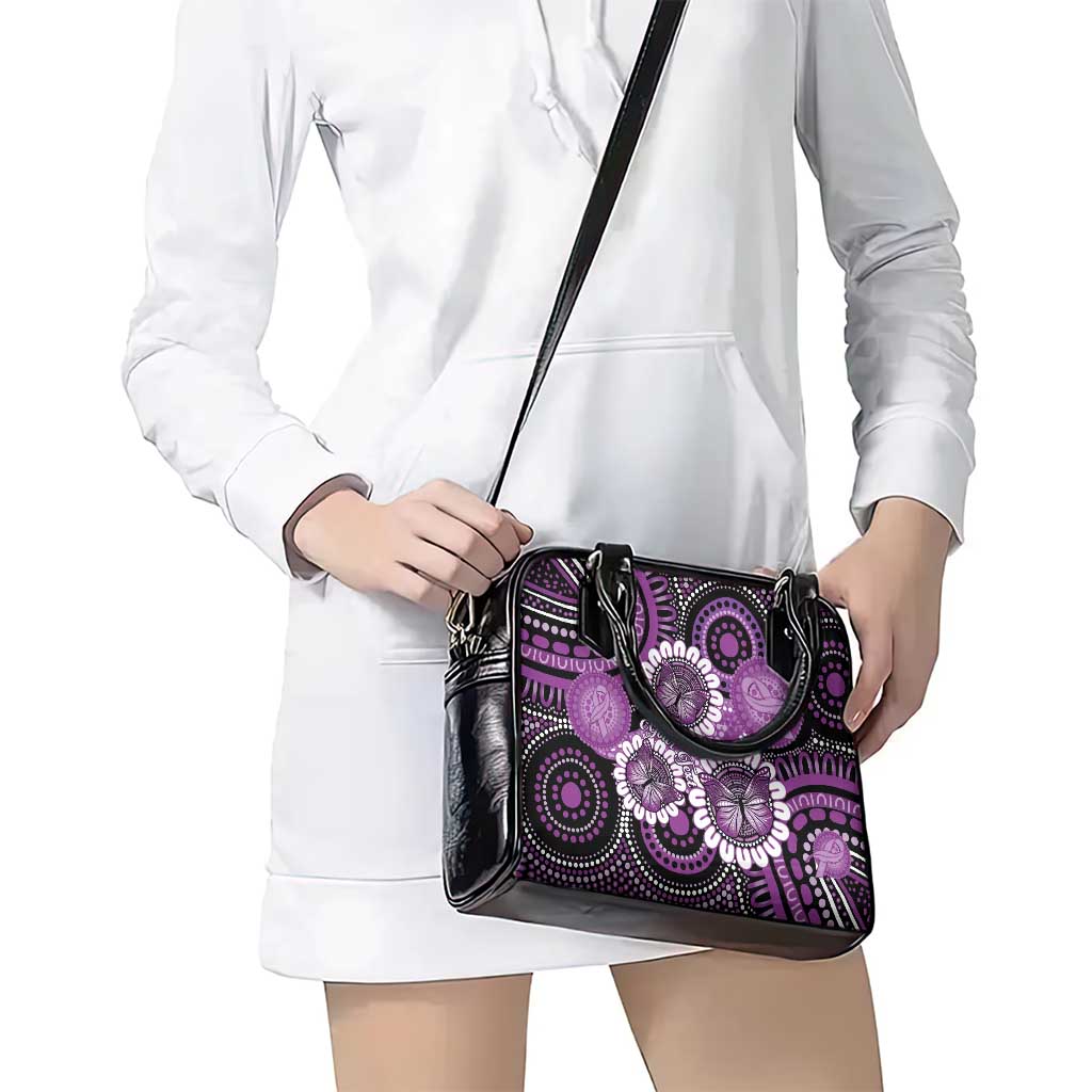 Australia Indigenous Butterflies Personalised Shoulder Handbag Lupus Awareness Purple Ribbon Aboriginal Art