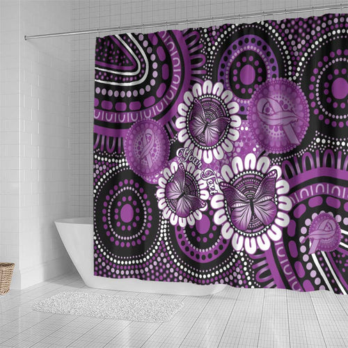 Australia Indigenous Butterflies Personalised Shower Curtain Lupus Awareness Purple Ribbon Aboriginal Art