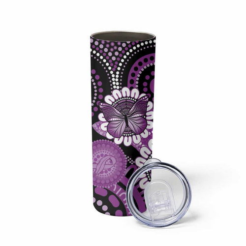 Australia Indigenous Butterflies Personalised Skinny Tumbler Lupus Awareness Purple Ribbon Aboriginal Art