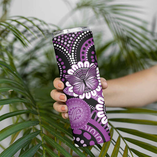 Australia Indigenous Butterflies Personalised Skinny Tumbler Lupus Awareness Purple Ribbon Aboriginal Art