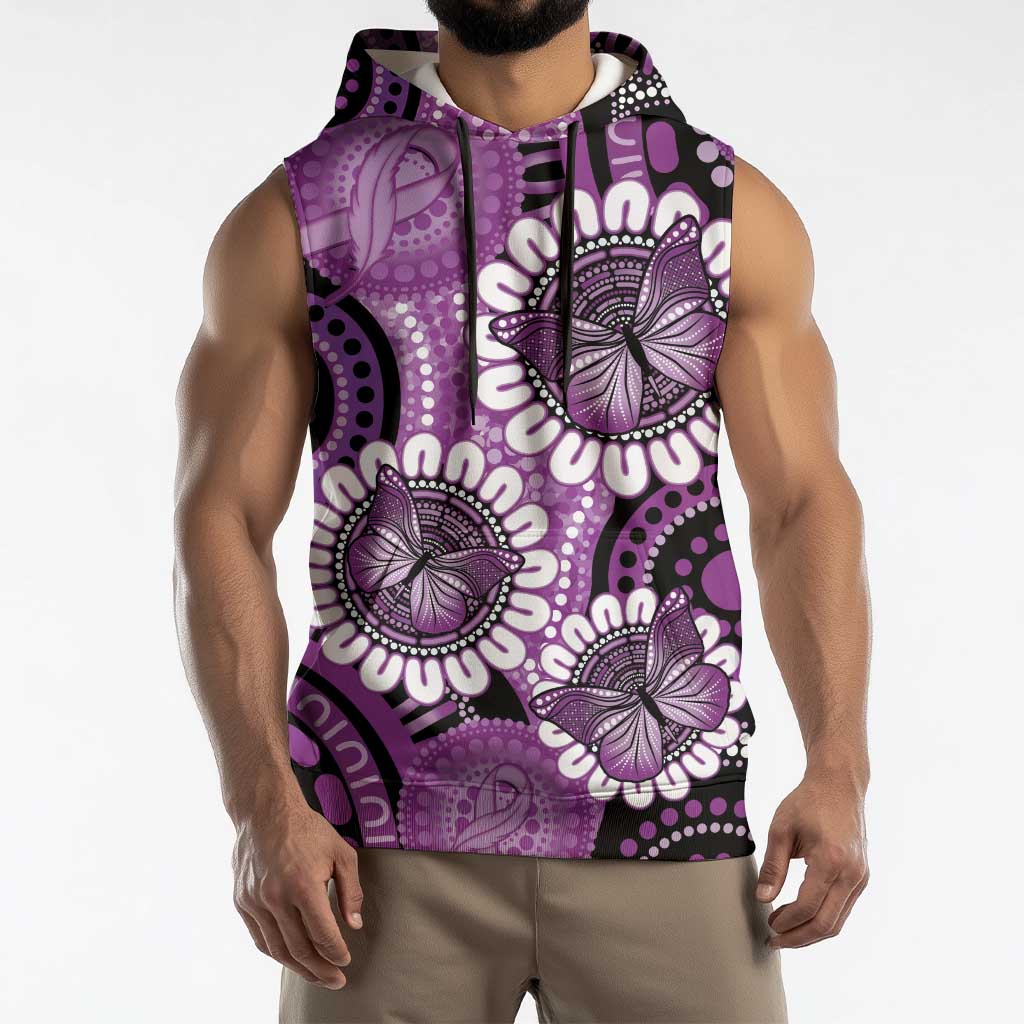 Australia Indigenous Butterflies Personalised Sleeveless Hoodie Lupus Awareness Purple Ribbon Aboriginal Art