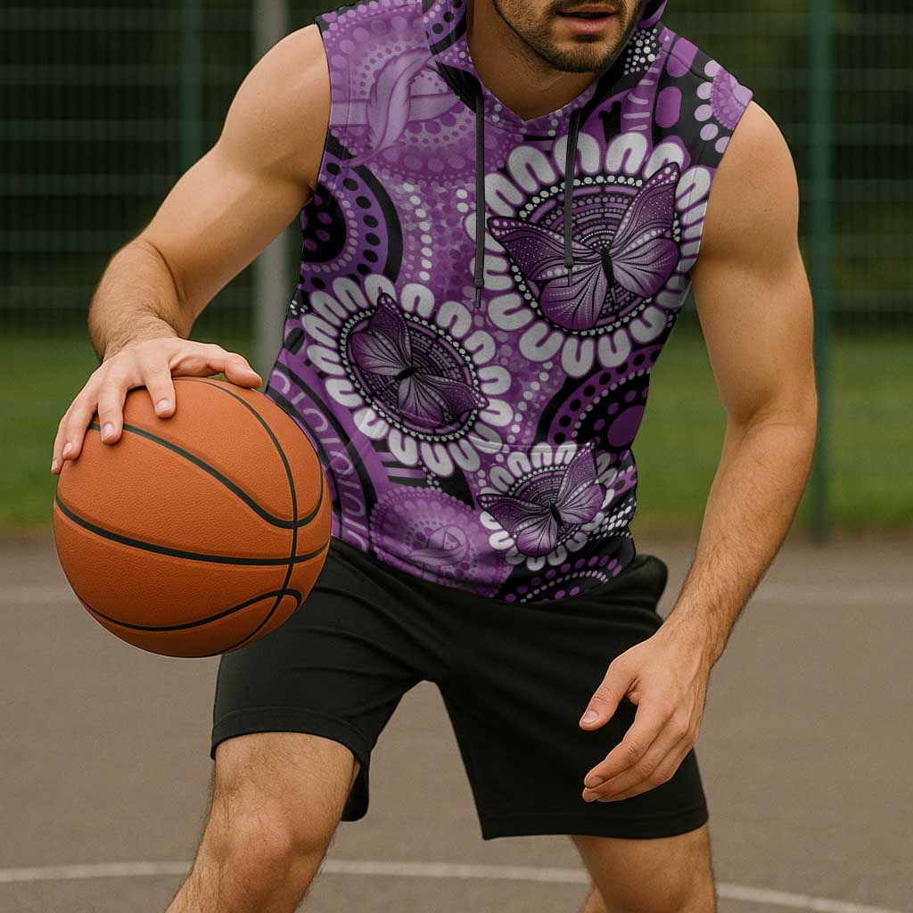 Australia Indigenous Butterflies Personalised Sleeveless Hoodie Lupus Awareness Purple Ribbon Aboriginal Art