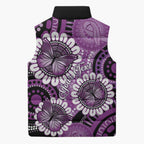 Australia Indigenous Butterflies Personalised Sleeveless Puffer Jacket Lupus Awareness Purple Ribbon Aboriginal Art