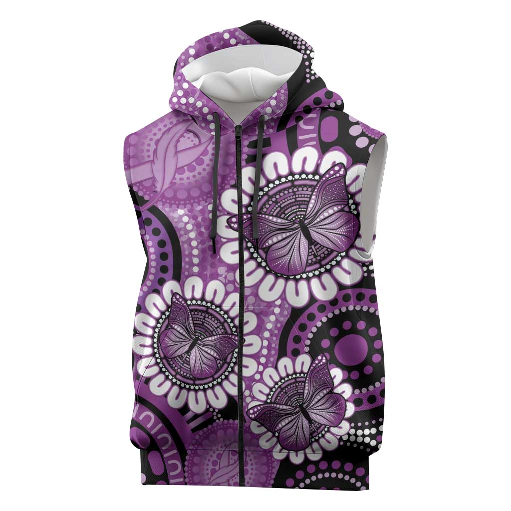 Australia Indigenous Butterflies Personalised Sleeveless Zip Hoodie Lupus Awareness Purple Ribbon Aboriginal Art