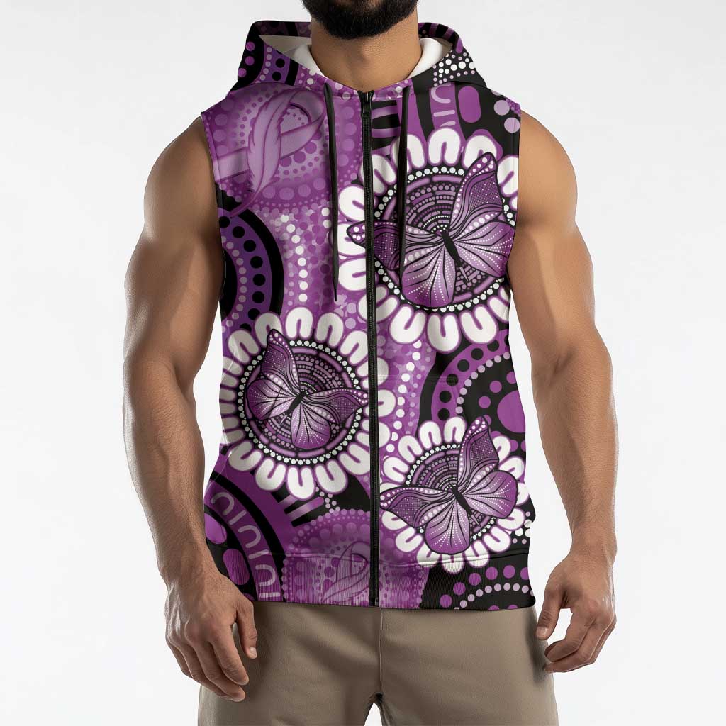 Australia Indigenous Butterflies Personalised Sleeveless Zip Hoodie Lupus Awareness Purple Ribbon Aboriginal Art