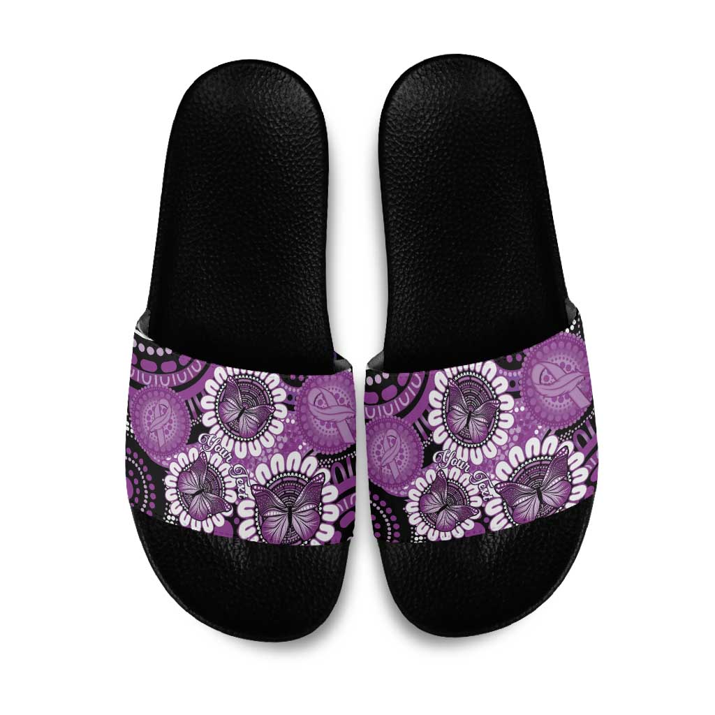 Australia Indigenous Butterflies Personalised Slide Sandals Lupus Awareness Purple Ribbon Aboriginal Art