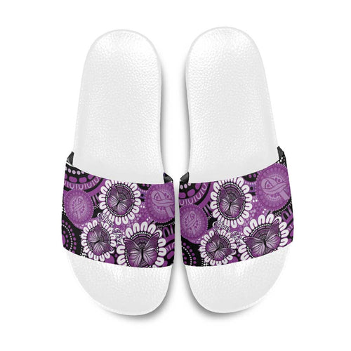 Australia Indigenous Butterflies Personalised Slide Sandals Lupus Awareness Purple Ribbon Aboriginal Art