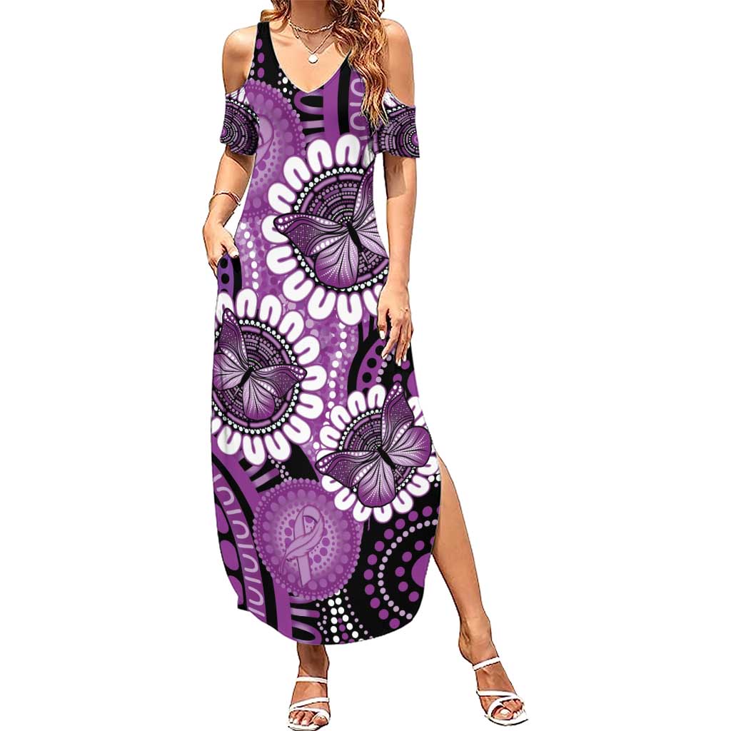 Australia Indigenous Butterflies Personalised Summer Maxi Dress Lupus Awareness Purple Ribbon Aboriginal Art